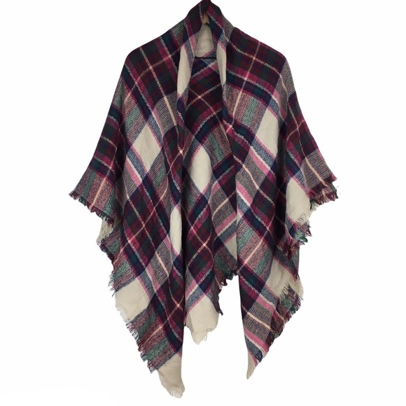 Oversized Classic Plaid BLANKET SCARF Tartan Warm Cozy Fall Fringe Trim Holidays - Picture 1 of 14